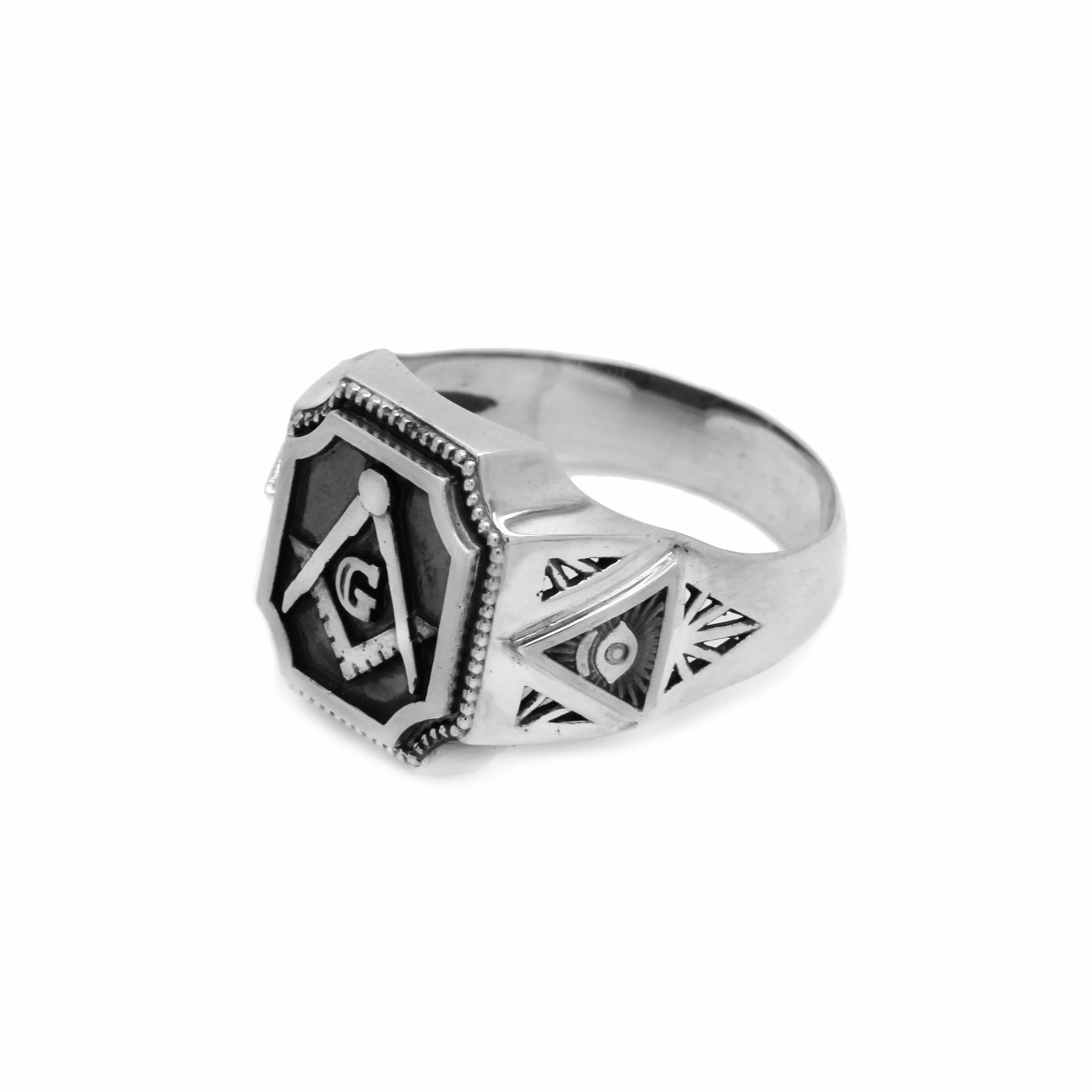 Light Weight Masonic Freemasonry Сompass Mens Ring Silver 925 Signet