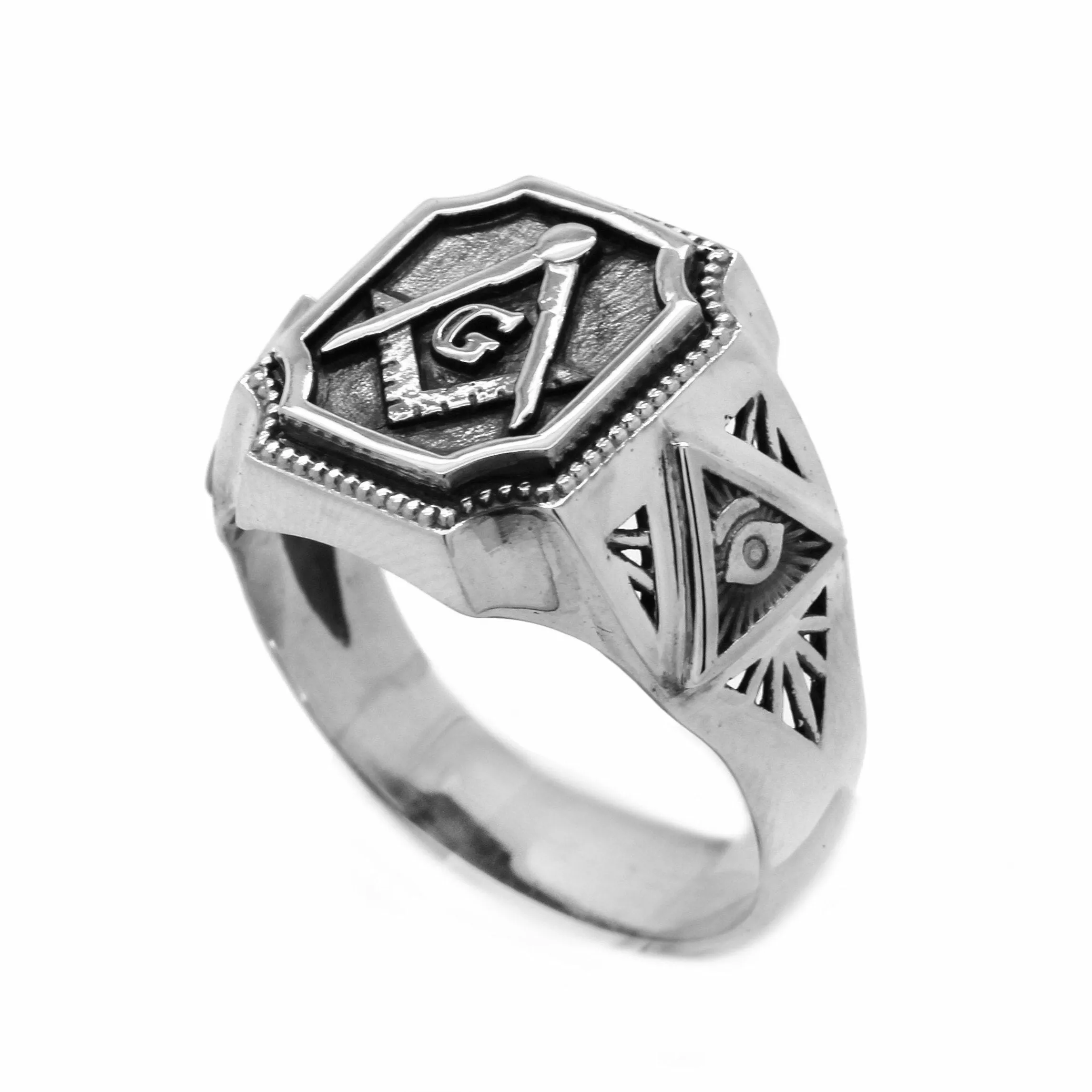 Light Weight Masonic Freemasonry Сompass Mens Ring Silver 925 Signet