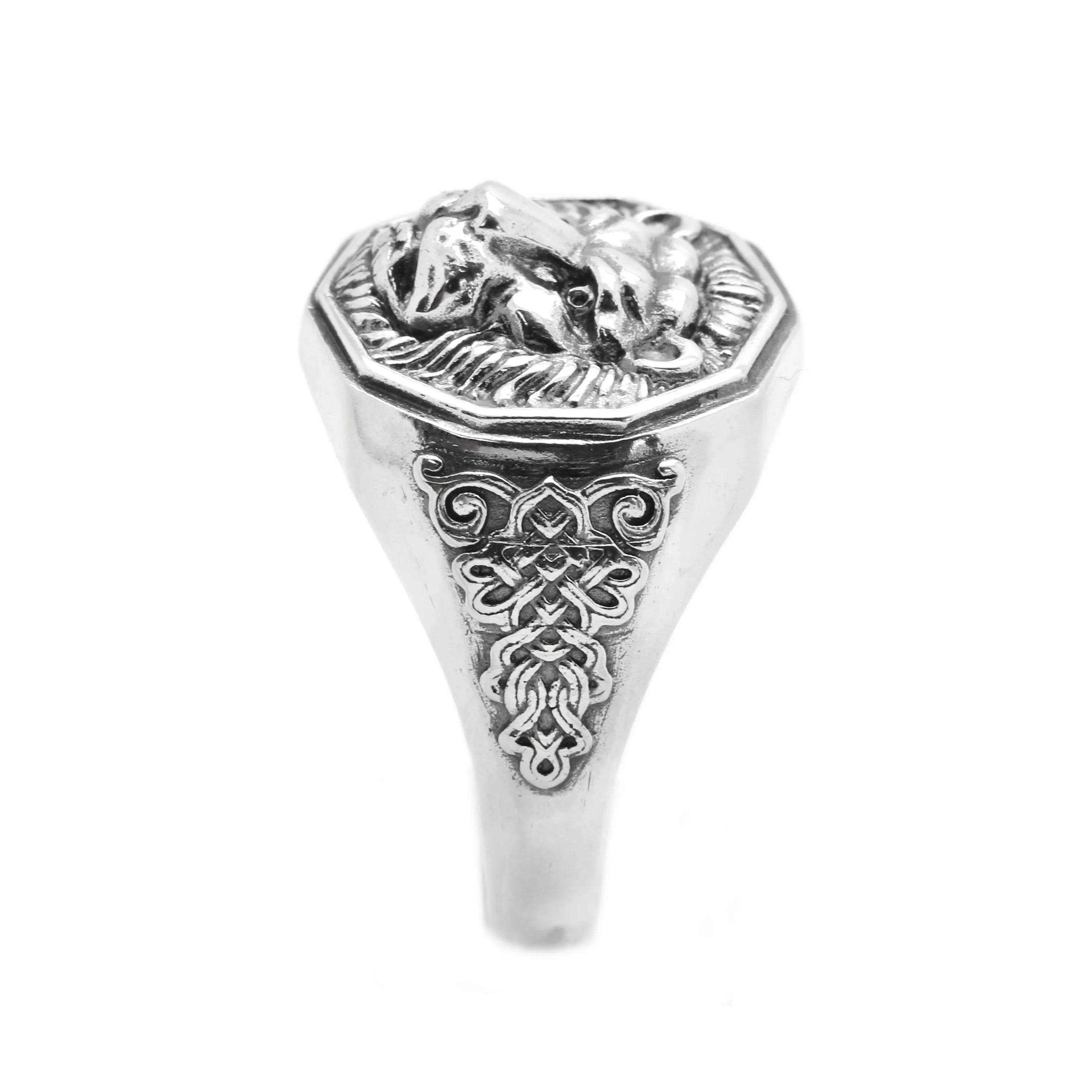 Lion Zodiac Celtic Ornament Men's Ring Sterling Silver 925