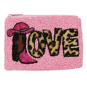 Love Cowgirl Boot And Hat Seed Beaded Coin Purse