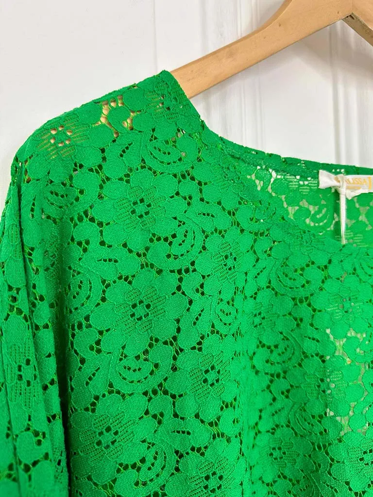 Malissa J Lace Frill Edged Top - Green