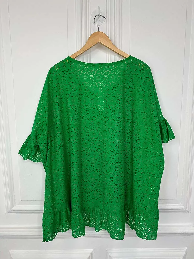 Malissa J Lace Frill Edged Top - Green