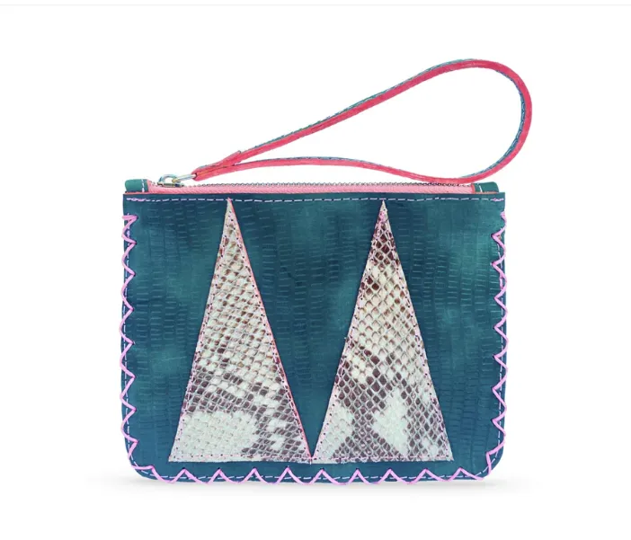 MARTE EGELE FLAT POUCH, Handwoven Cross Stitch Edges Fully lined in Suede