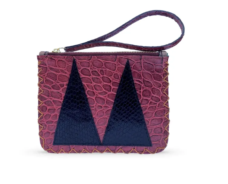 MARTE EGELE FLAT POUCH, Handwoven Cross Stitch Edges Fully lined in Suede