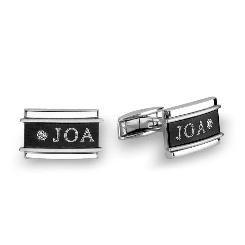 Men's Diamond Accent Engravable Cuff Links in Two-Tone Stainless Steel (3 Initials) of Trendolla