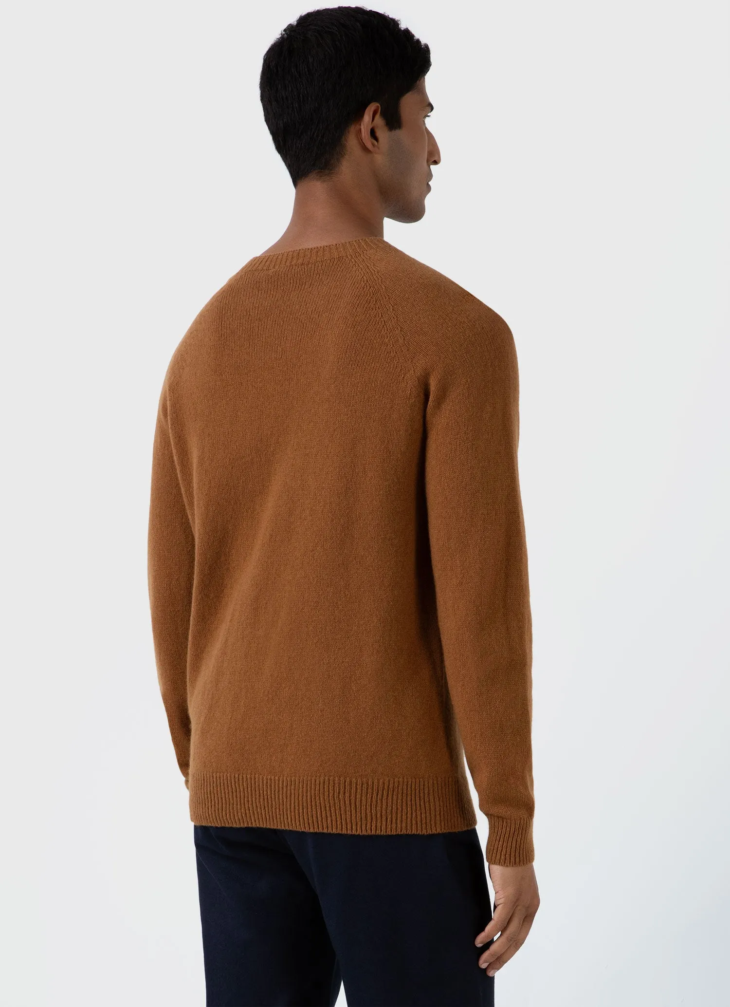 Men's Lambswool Crew Neck Jumper in Dark Camel