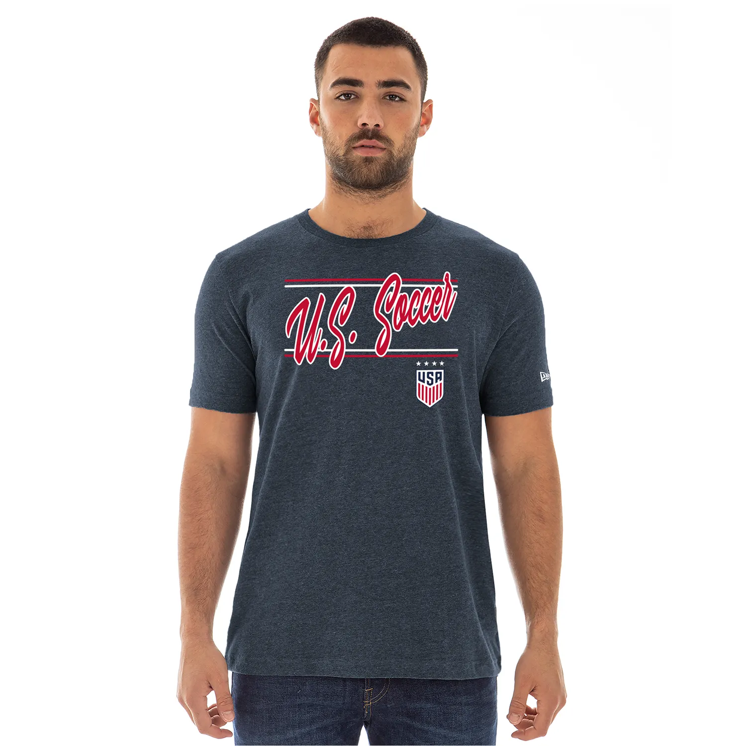 Men's New Era USWNT Script Bi-Blend Navy Crew Neck Tee