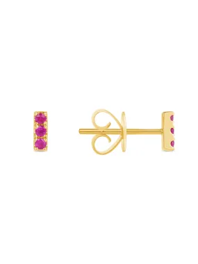 Mini Ruby Bar Stud Earring 14K