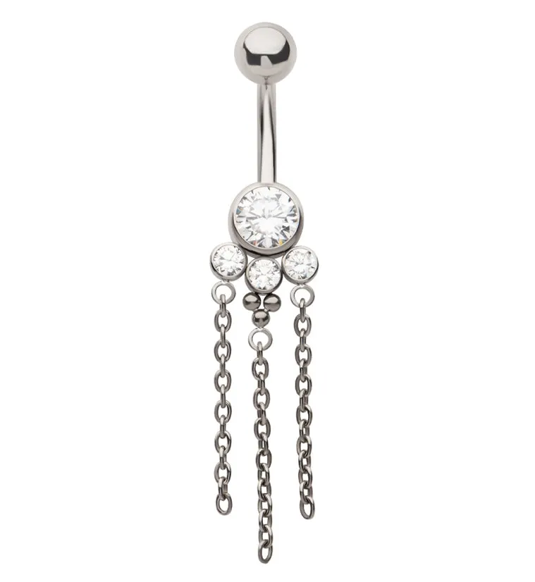 Multi Chain Trio Clear CZ Internally Threaded Titanium Belly Button Ring