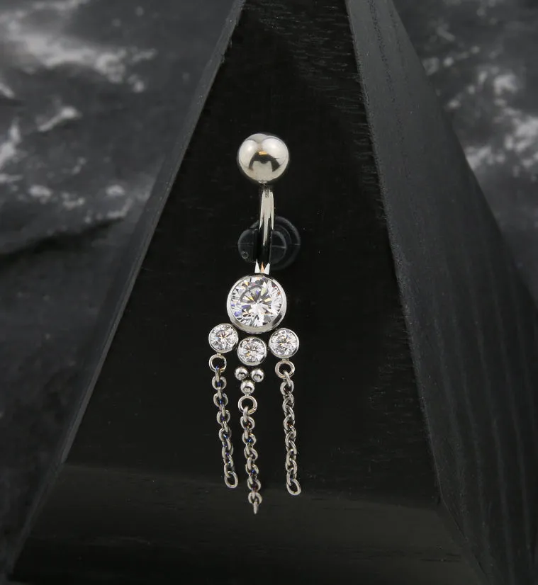 Multi Chain Trio Clear CZ Internally Threaded Titanium Belly Button Ring