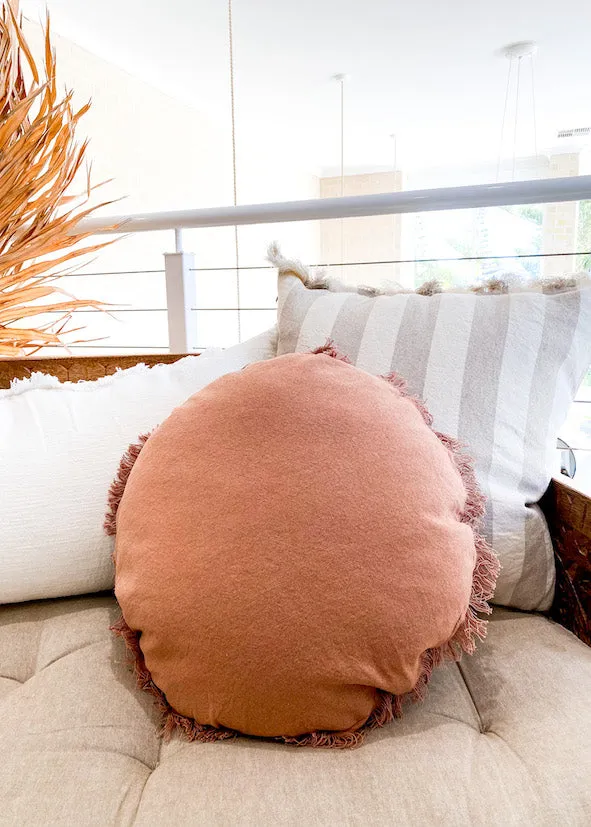 Namora French Linen Cushion Round - Terracotta