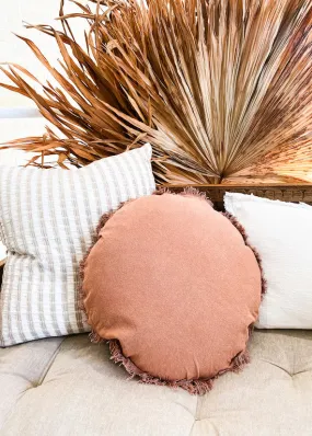 Namora French Linen Cushion Round - Terracotta