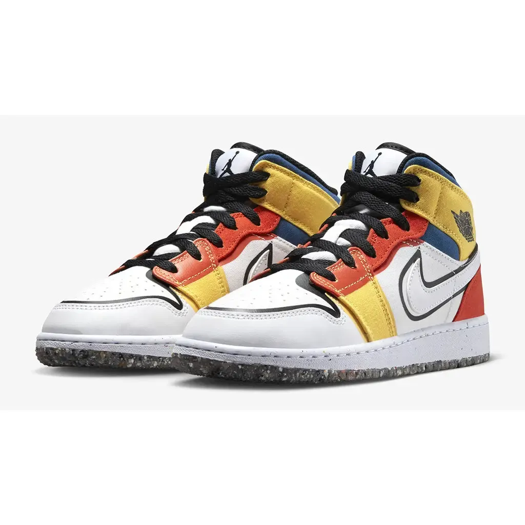 Nike Kid's Air Jordan 1 Mid Shoes - White / Black / Red / Yellow / Blue