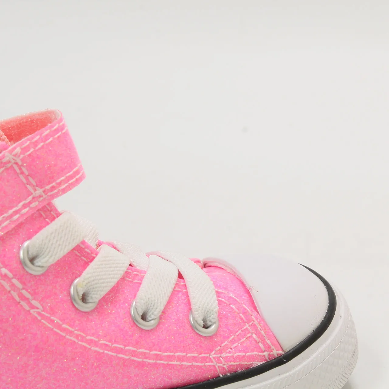 Odd Sizes - Kids Converse All Star Hi 1vlace Pink Glitter Sun Ray White  - UK Sizes Right 5 Infant/Left 6 Infant