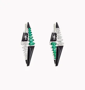 Oui Black Enamel Diamond & Emerald Hoops