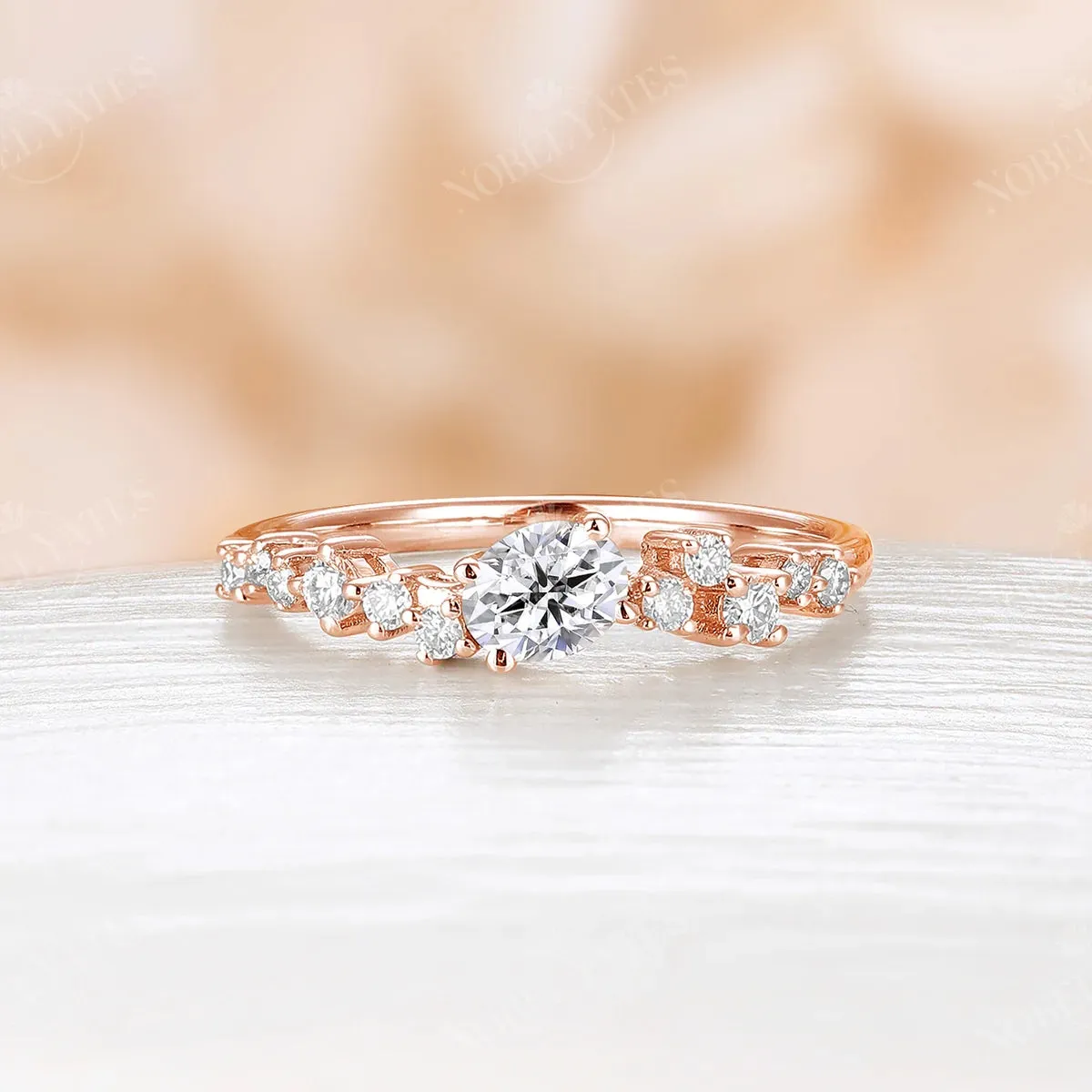 Oval Cut Moonstone Cluster Rose Gold Engagement Ring