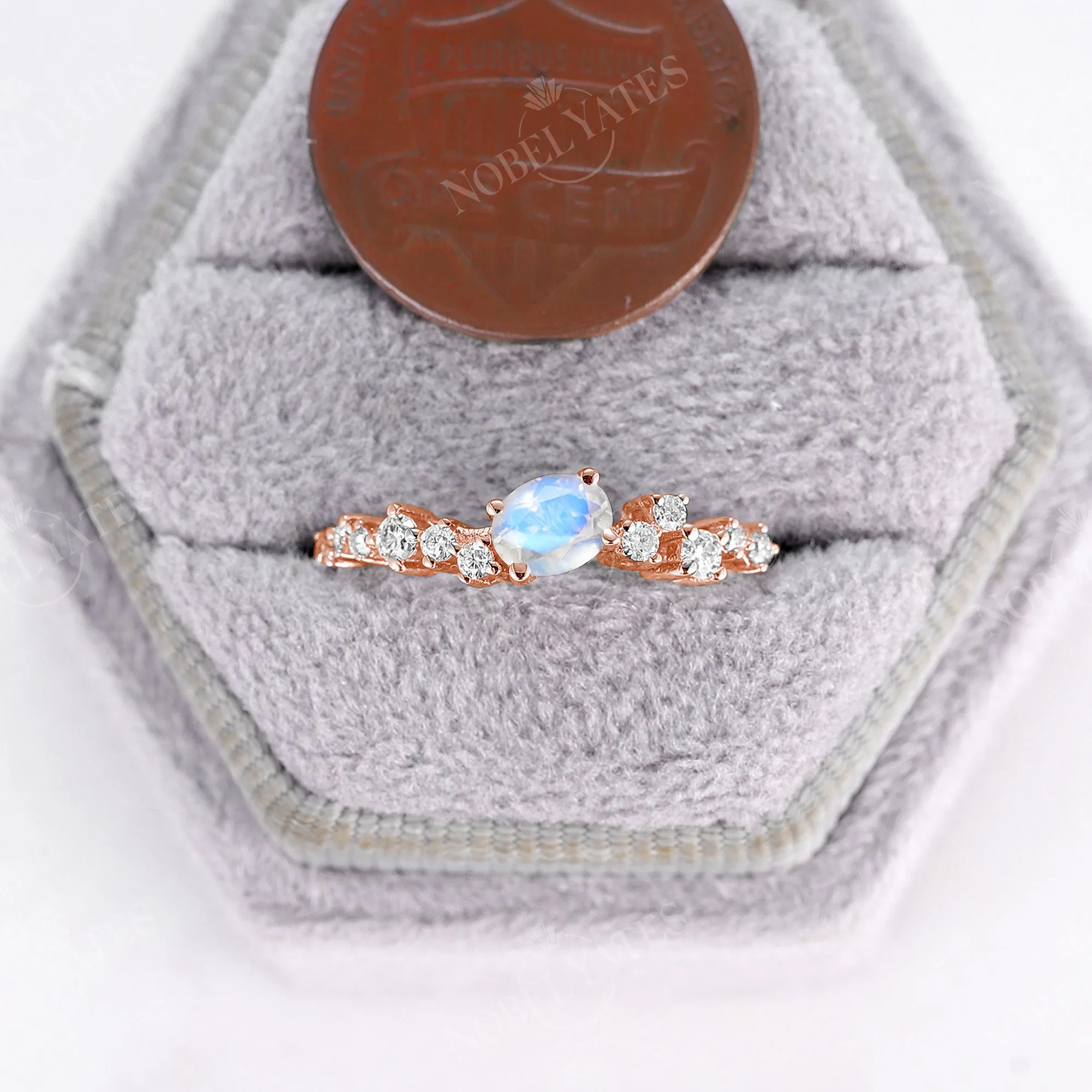 Oval Cut Moonstone Cluster Rose Gold Engagement Ring