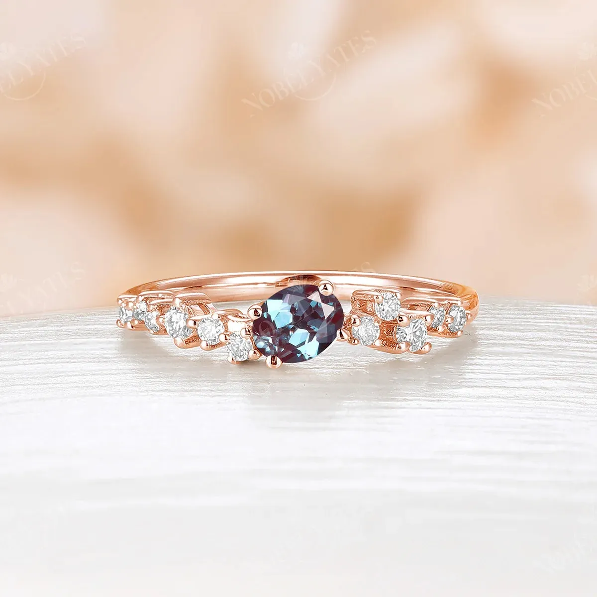 Oval Cut Moonstone Cluster Rose Gold Engagement Ring