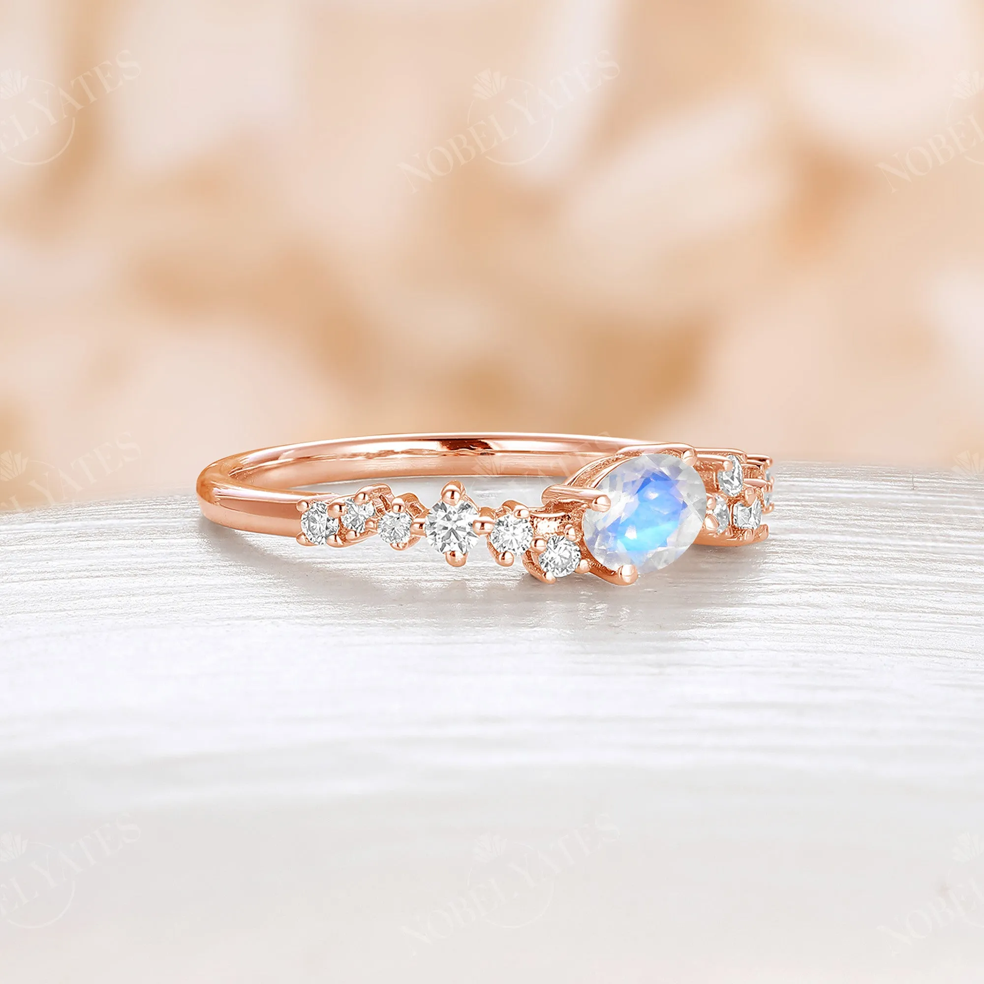 Oval Cut Moonstone Cluster Rose Gold Engagement Ring