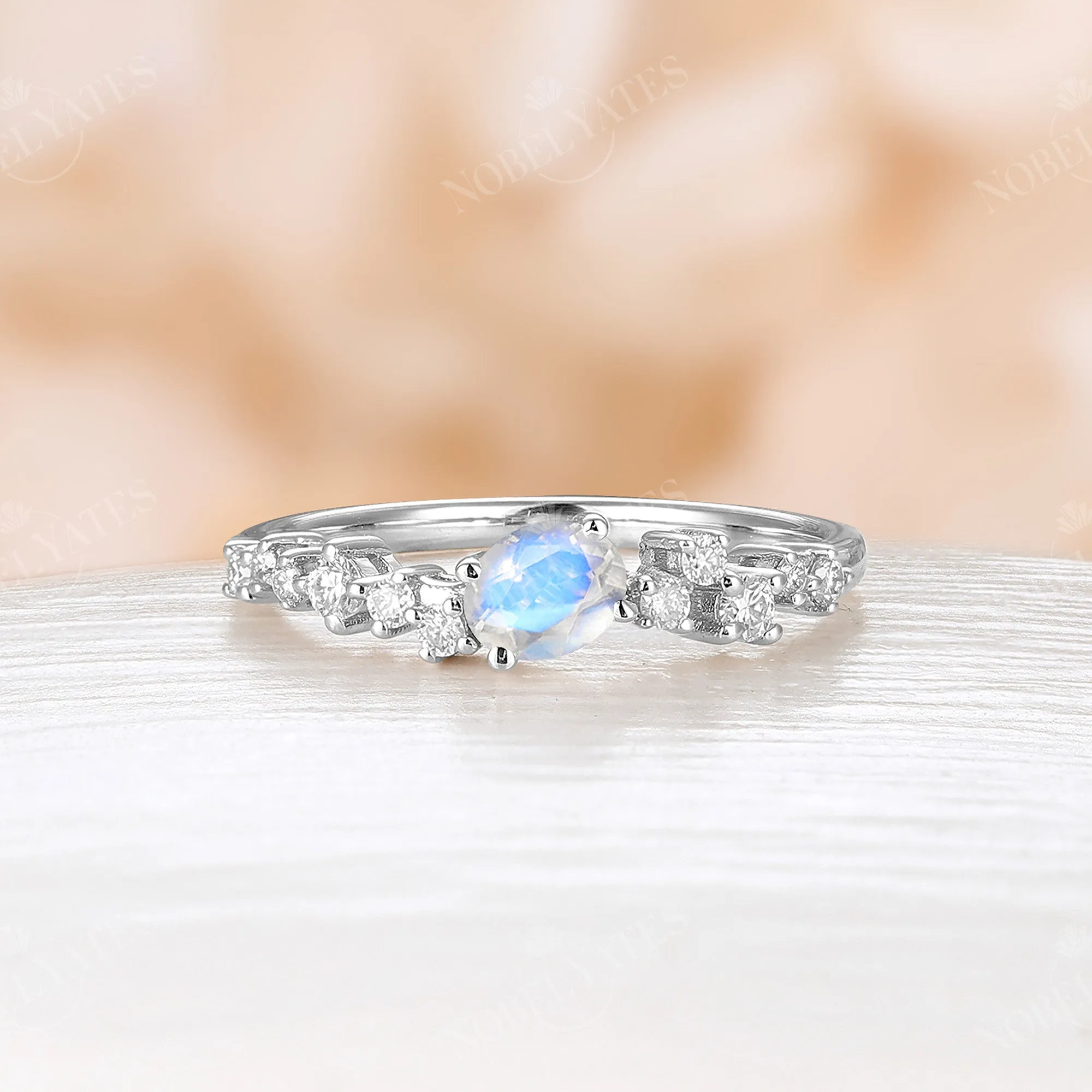 Oval Cut Moonstone Cluster Rose Gold Engagement Ring