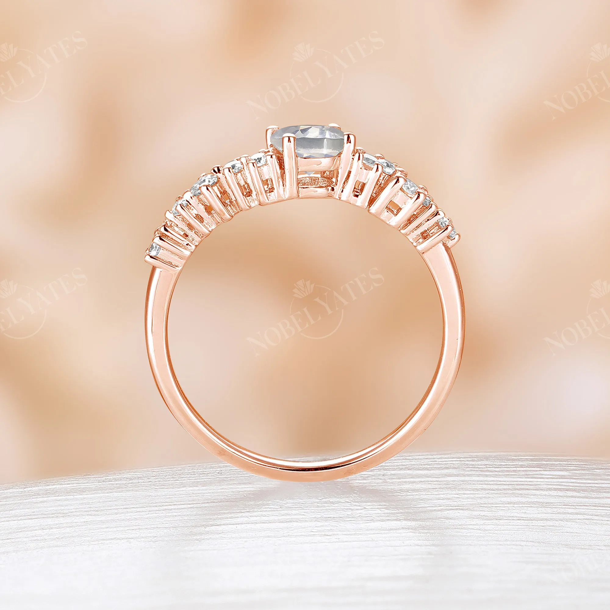 Oval Cut Moonstone Cluster Rose Gold Engagement Ring