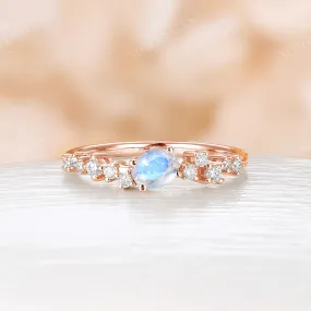 Oval Cut Moonstone Cluster Rose Gold Engagement Ring