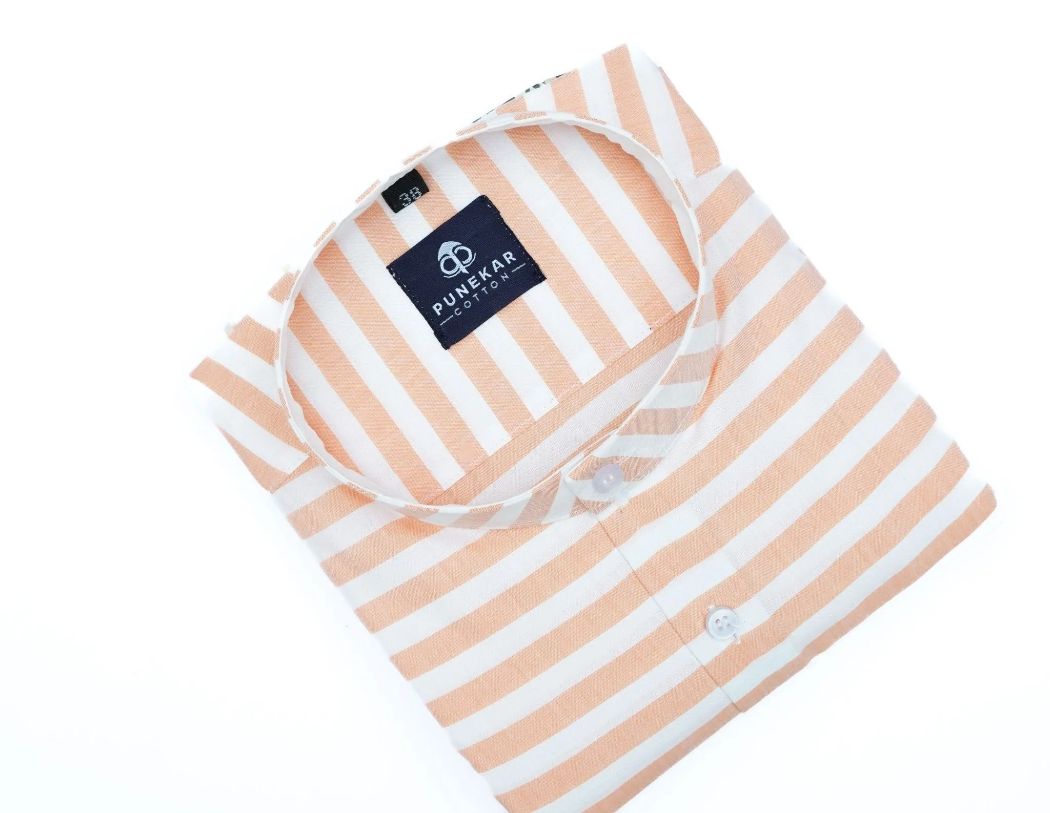 Peach Orange Color Stand Collar Strips Shirts For Men