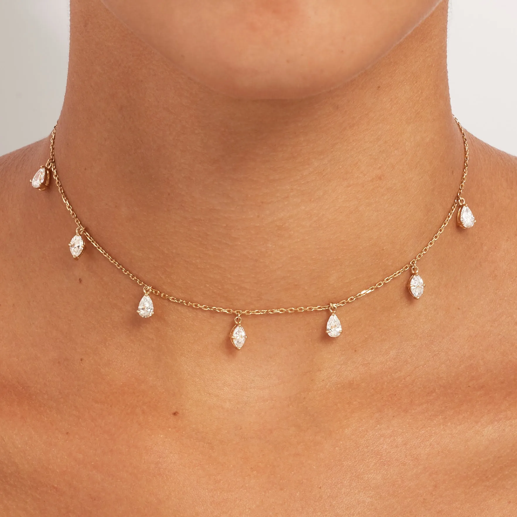 Pear & Marquise Dangling Diamond Choker