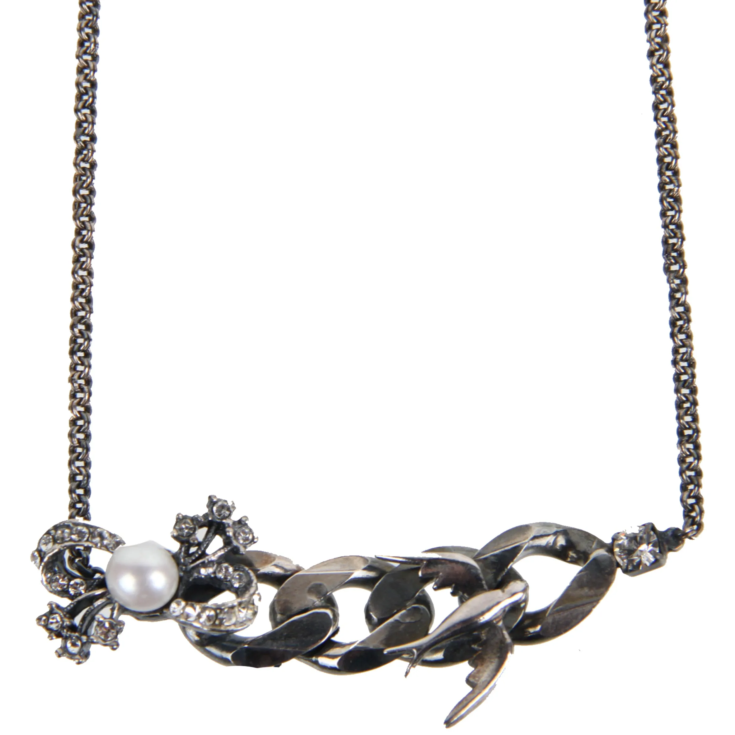 Pearl Bow And Bird Necklace, Silver