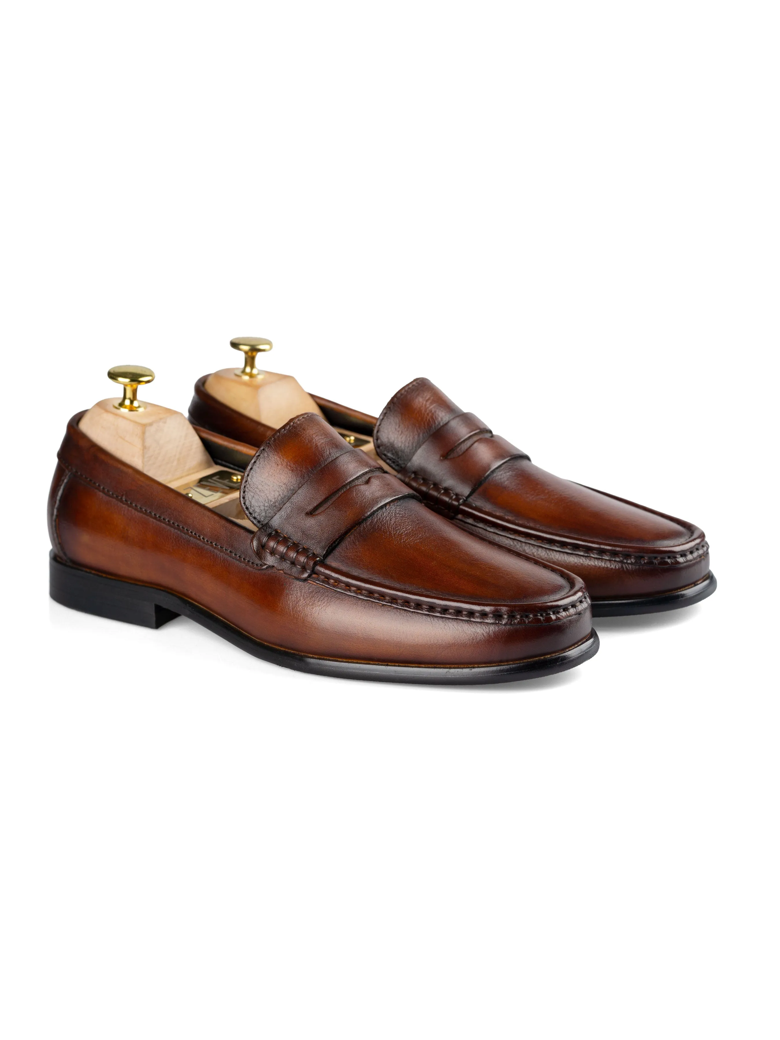 Penny Moccasin Loafer - Cognac Tan (Hand Painted Patina)