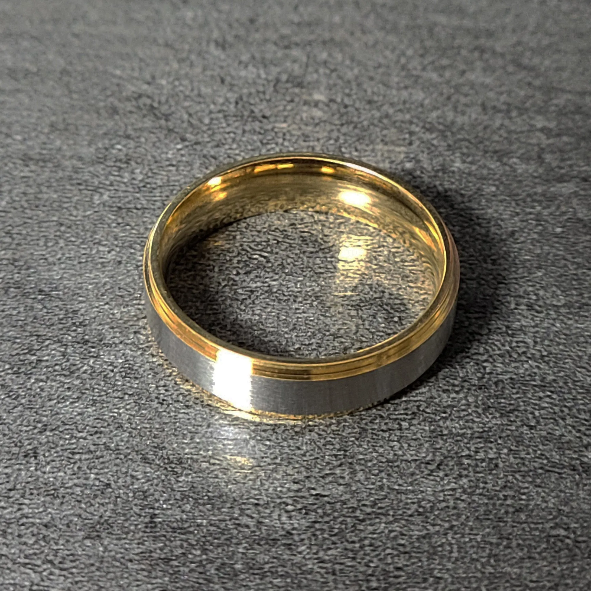 Personalized Engraved Men's Gold and Steel Wedding Ring - Engraved Handwriting Ring