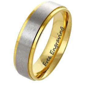 Personalized Engraved Men's Gold and Steel Wedding Ring - Engraved Handwriting Ring