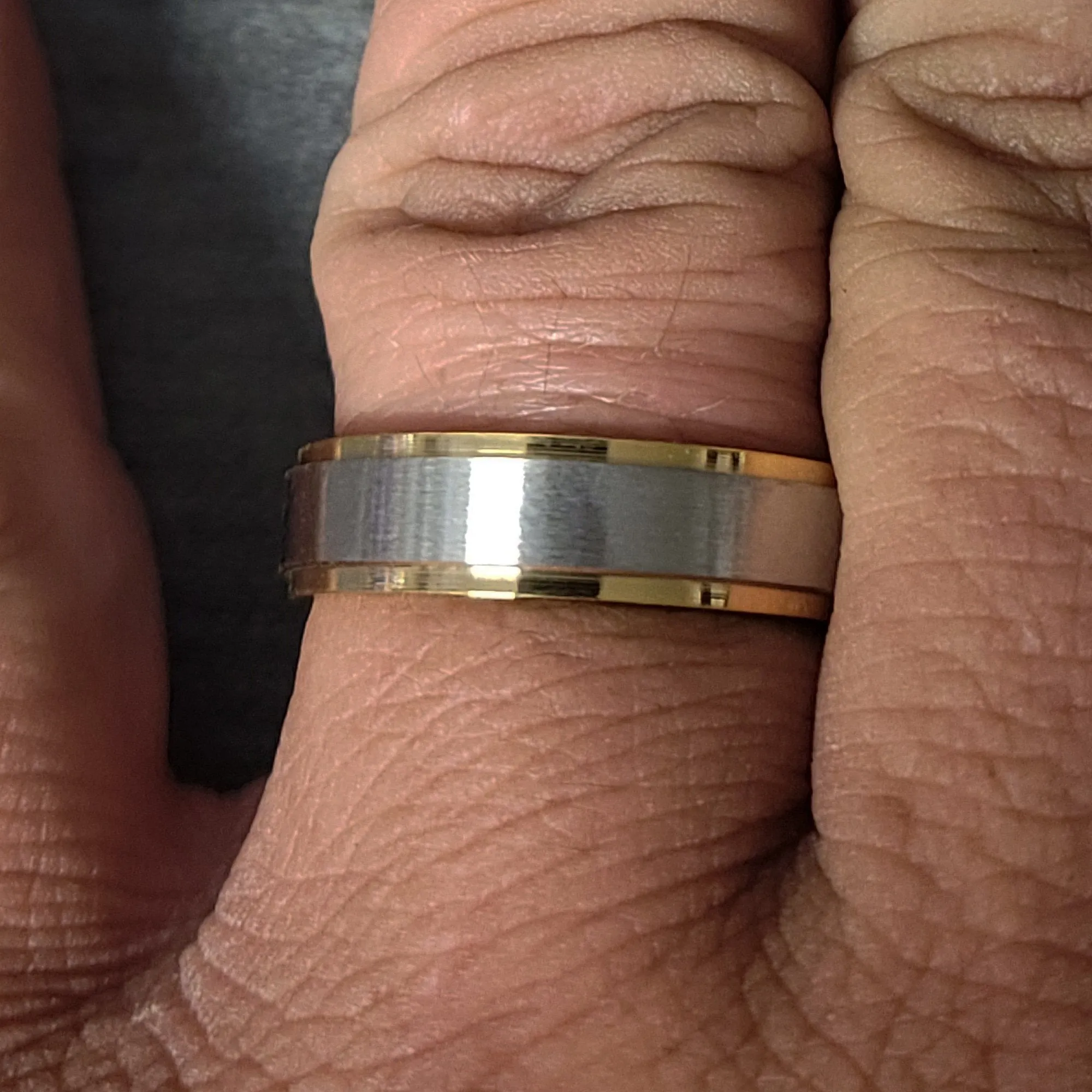 Personalized Engraved Men's Gold and Steel Wedding Ring - Engraved Handwriting Ring