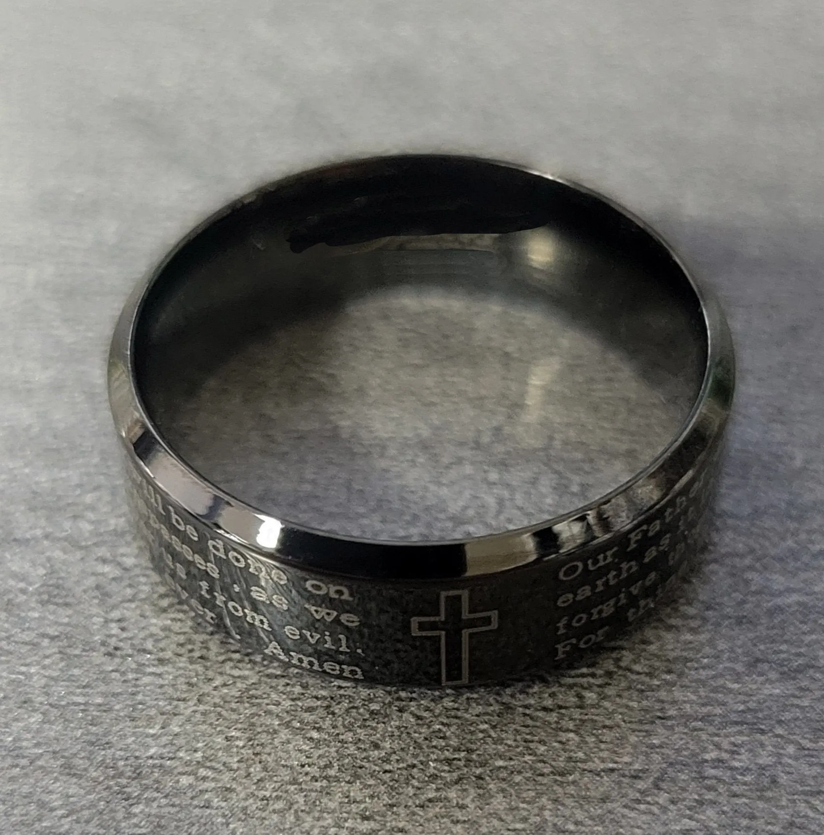 Personalized Men's Black Christian Cross Prayer Promise Ring - Engraved Prayer Ring