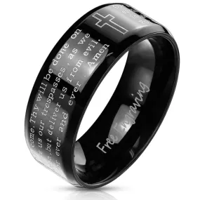 Personalized Men's Black Christian Cross Prayer Promise Ring - Engraved Prayer Ring