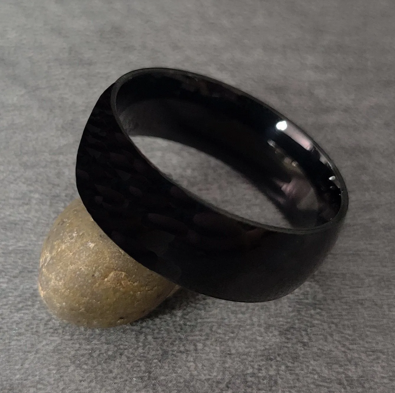 Personalized Men's Black Wedding Ring - Engraved Men's Ring Handwriting Ring