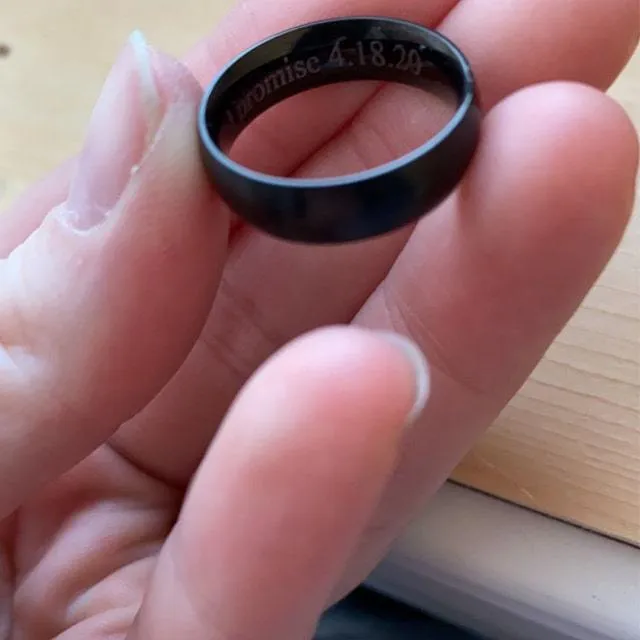 Personalized Men's Black Wedding Ring - Engraved Men's Ring Handwriting Ring