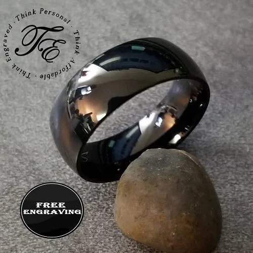 Personalized Men's Black Wedding Ring - Engraved Men's Ring Handwriting Ring