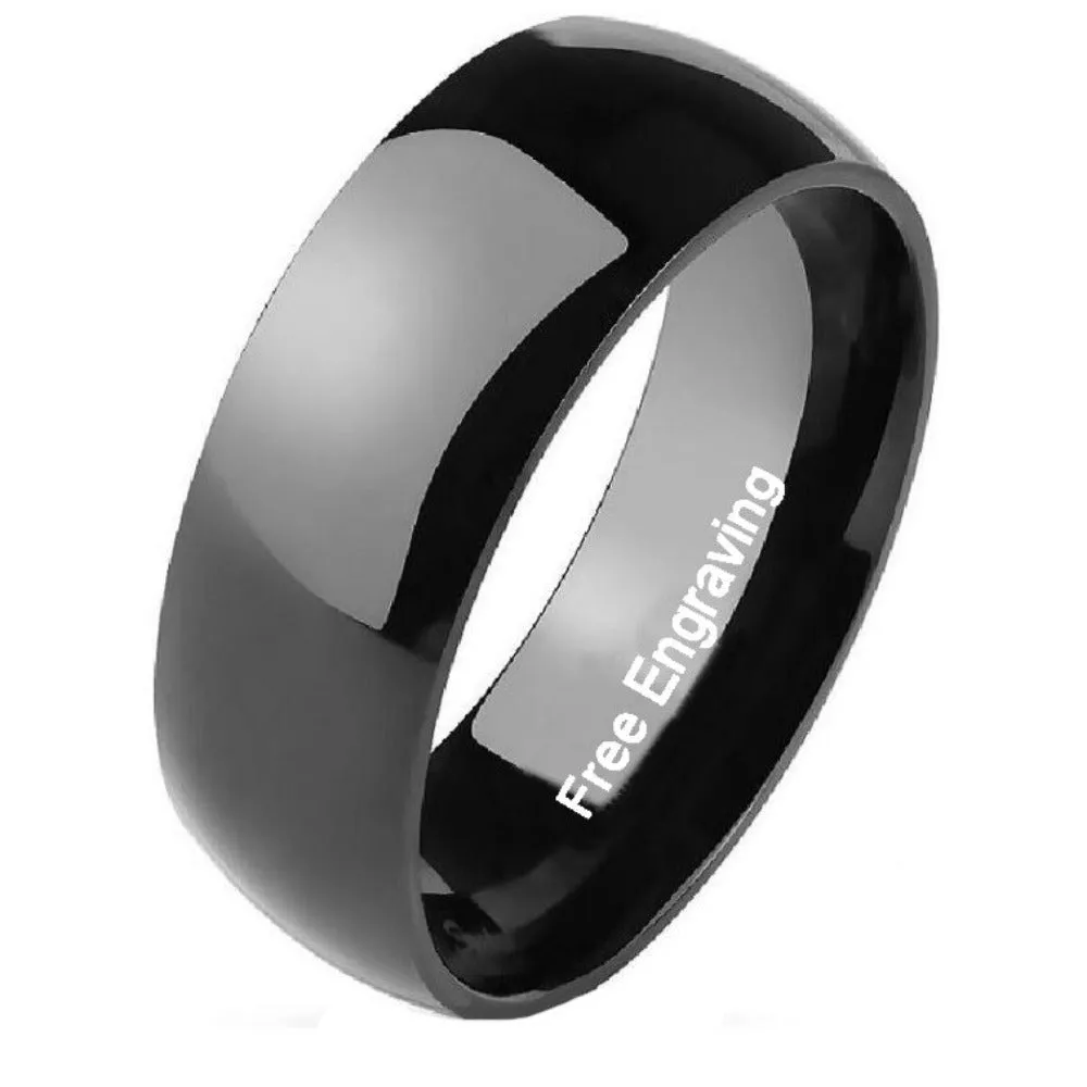 Personalized Men's Black Wedding Ring - Engraved Men's Ring Handwriting Ring