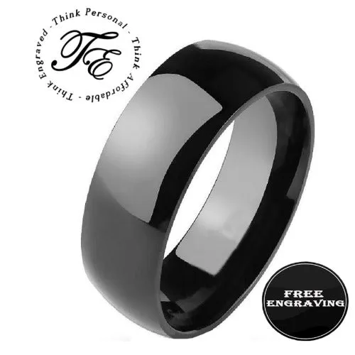 Personalized Men's Black Wedding Ring - Engraved Men's Ring Handwriting Ring