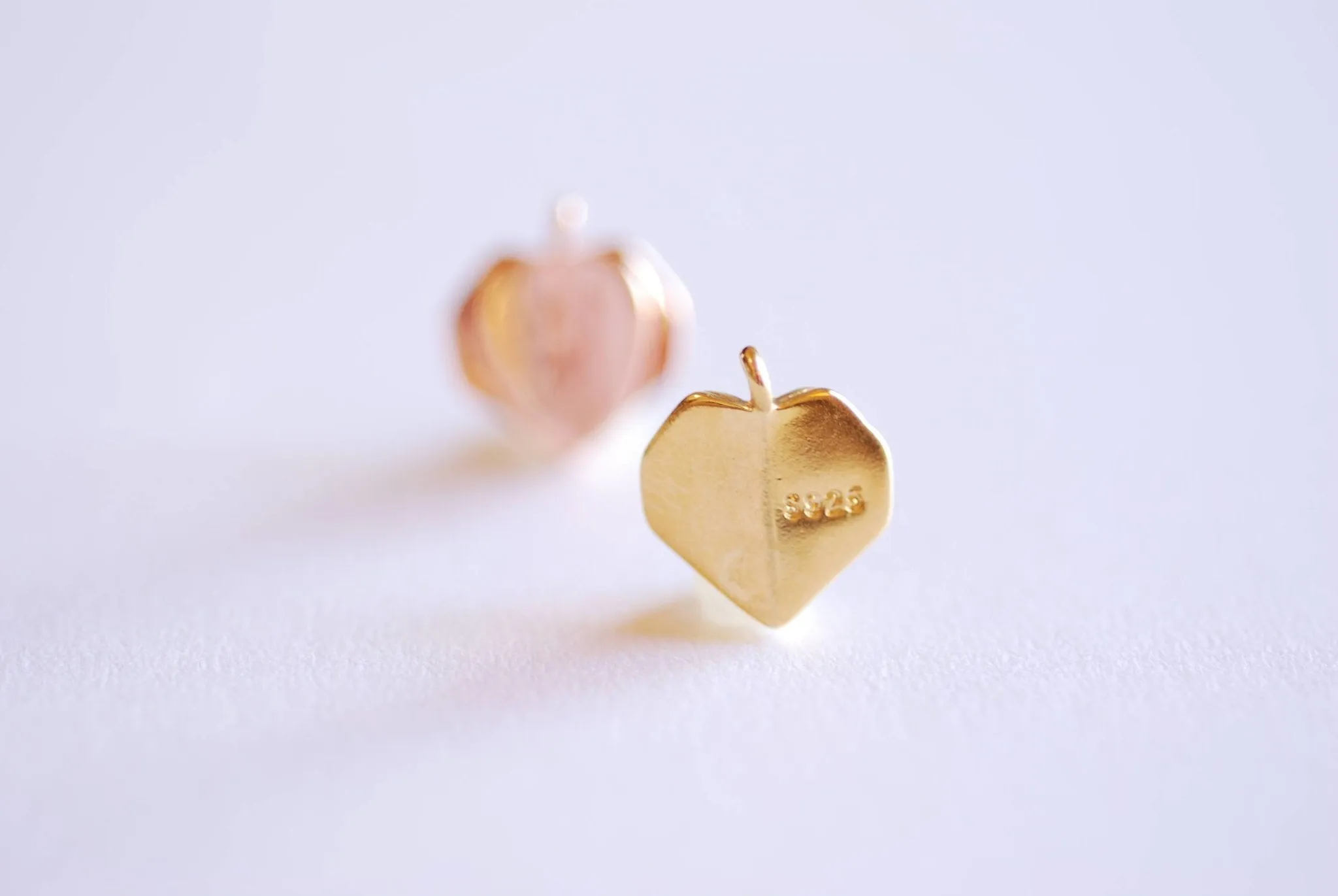 Pink Rose Wholesale Gold Origami Heart Charm- 22k Rose Gold plated Sterling Silver, Paper Heart Charm, Geometric, Origami Charm, Gold Heart Charm, 359