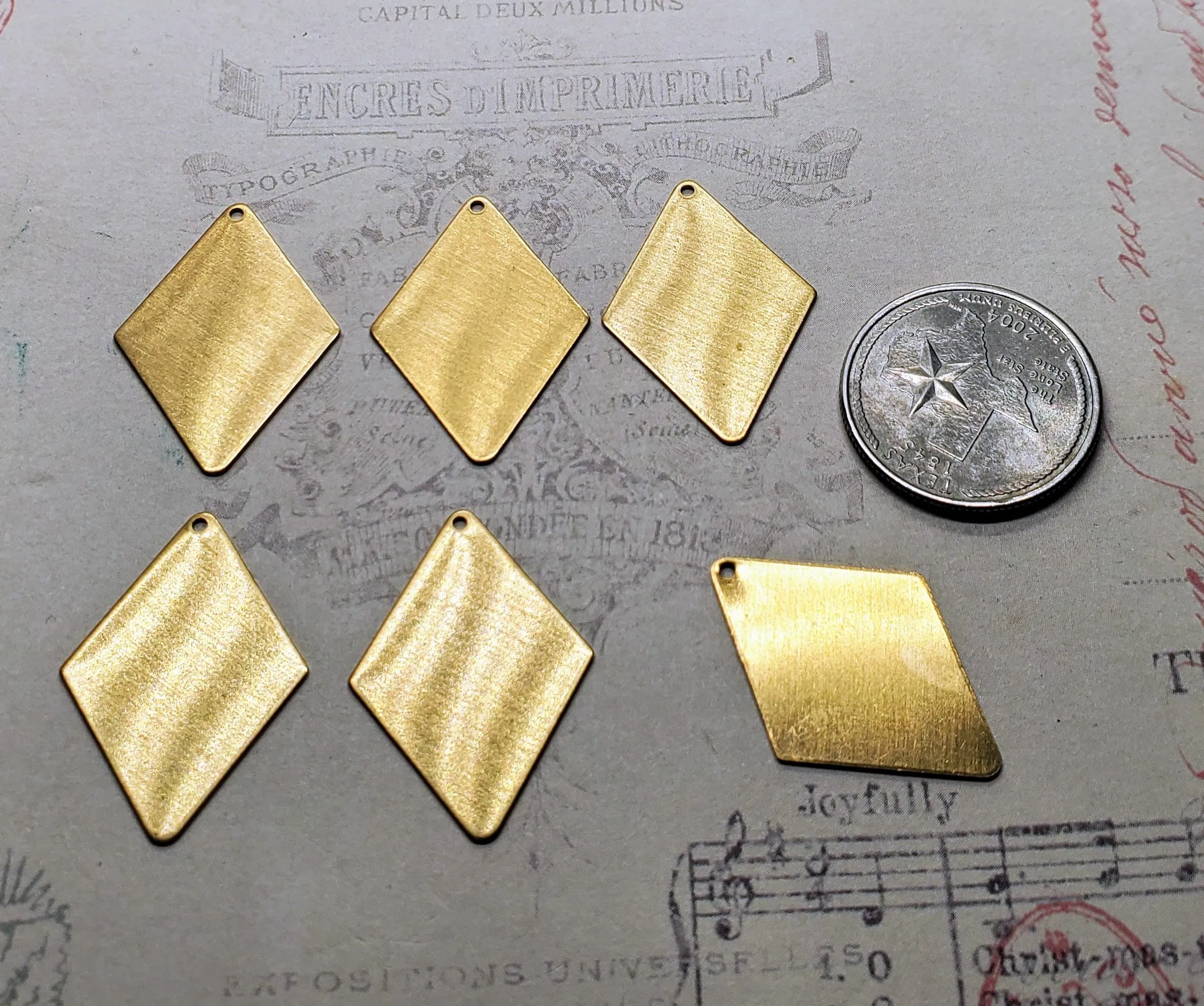 Raw Brass Diamond Shaped Charms (6) - TCA1357