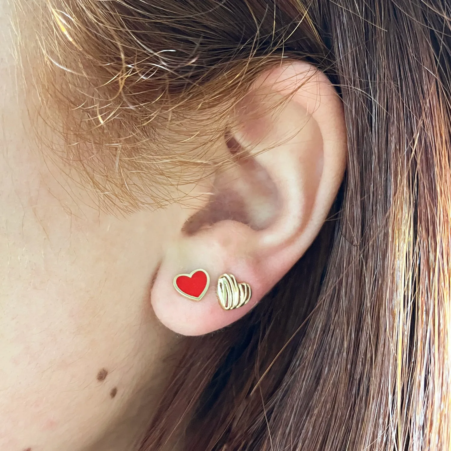 Red Enamel Heart Stud Earrings