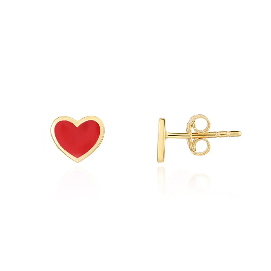 Red Enamel Heart Stud Earrings