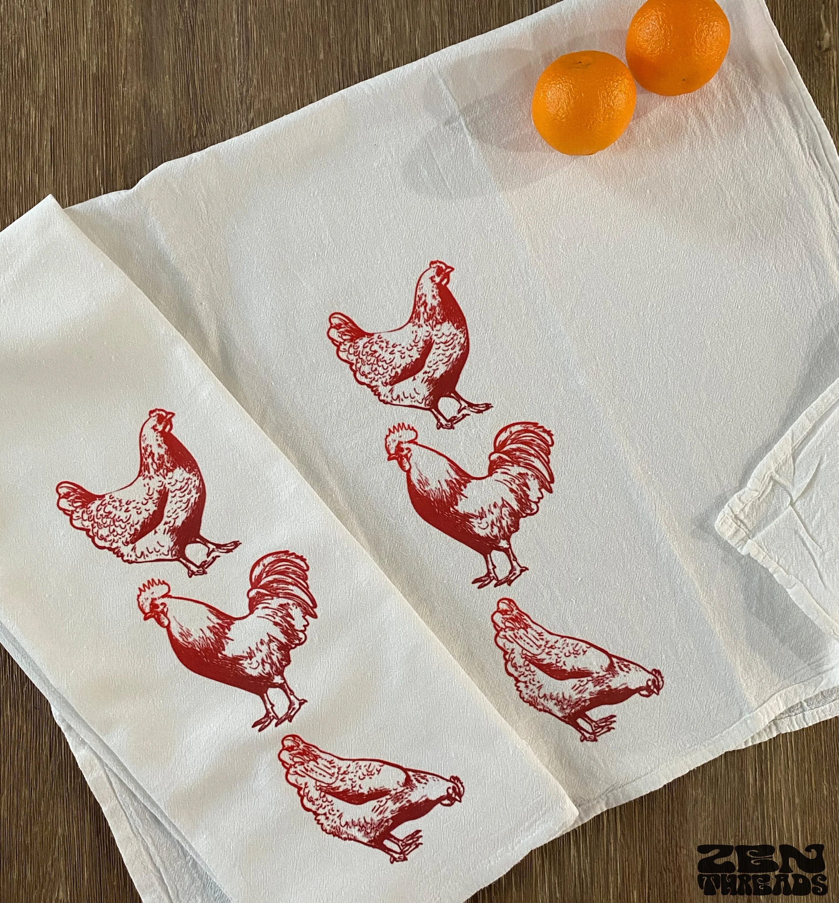 ROOSTERS Large 28x33" Flour Sack Towel Bar Kitchen Gift Organic Natural Cotton tea hen farm animal red bird country napkin housewarming