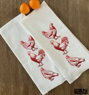 ROOSTERS Large 28x33" Flour Sack Towel Bar Kitchen Gift Organic Natural Cotton tea hen farm animal red bird country napkin housewarming