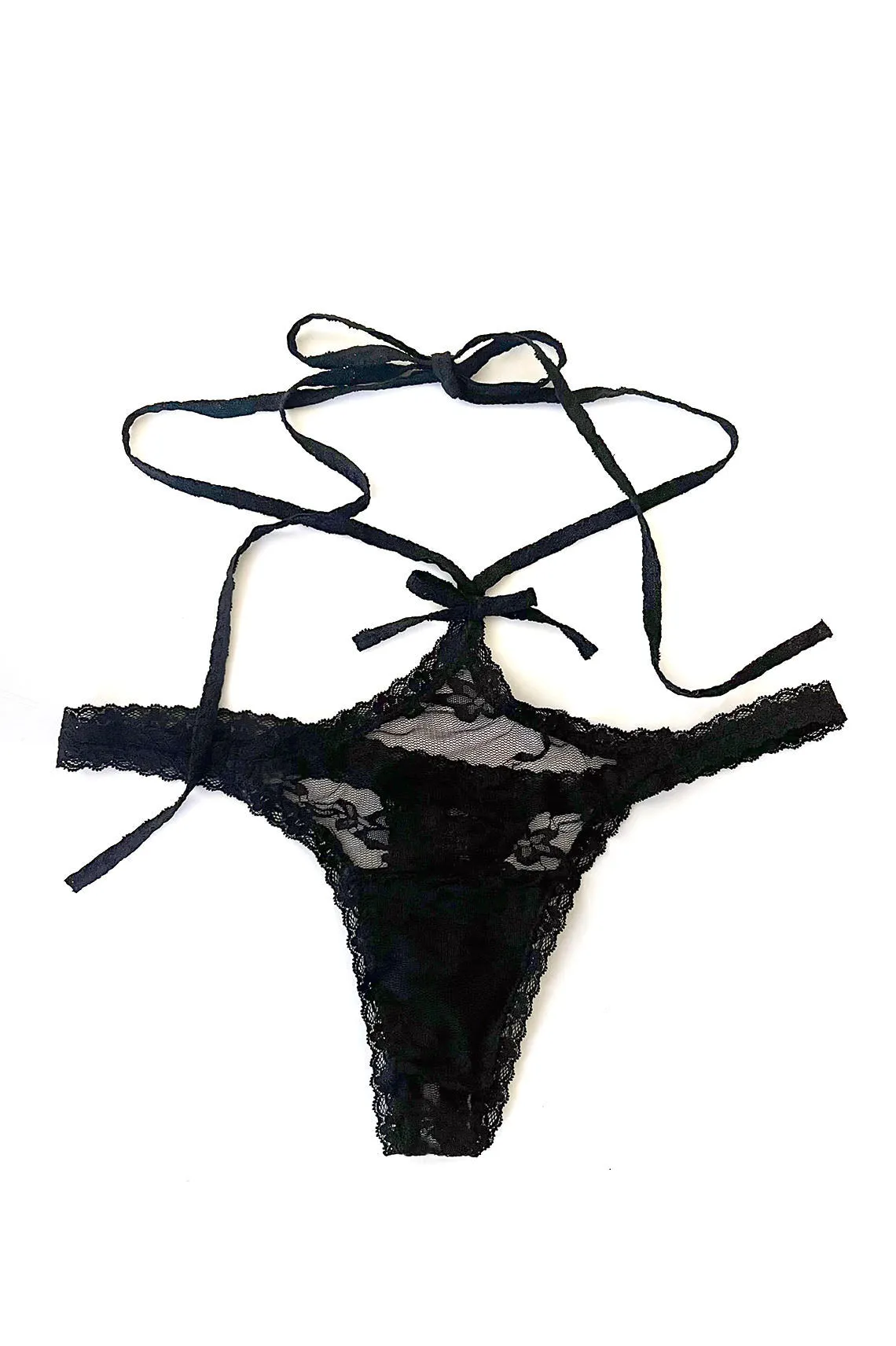 Rosehip Multi-Way Lace Tie Thong in Black Surplus Lace