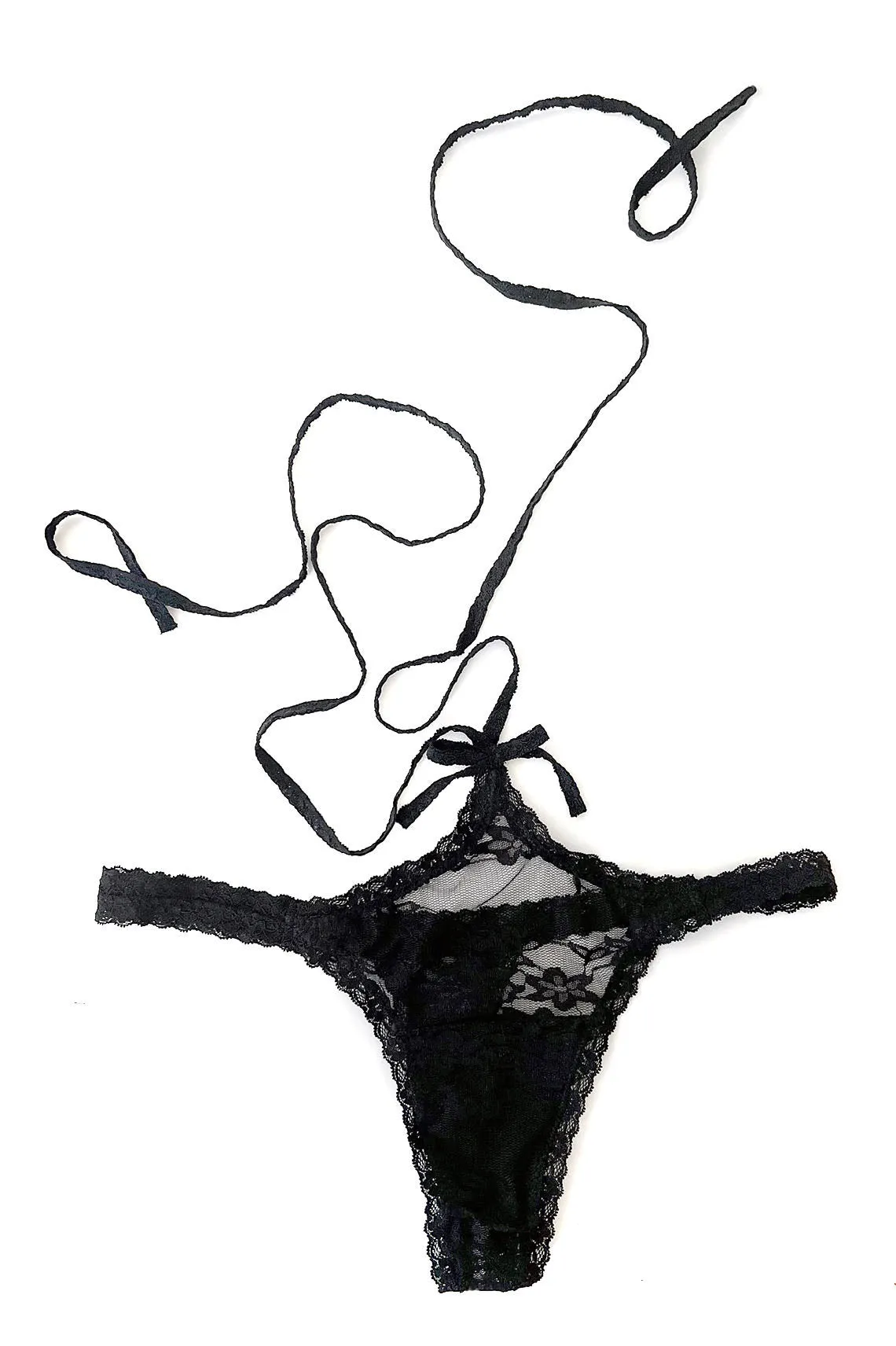 Rosehip Multi-Way Lace Tie Thong in Black Surplus Lace