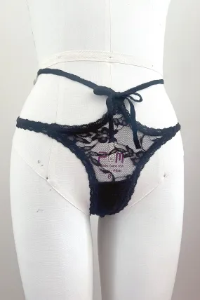 Rosehip Multi-Way Lace Tie Thong in Black Surplus Lace