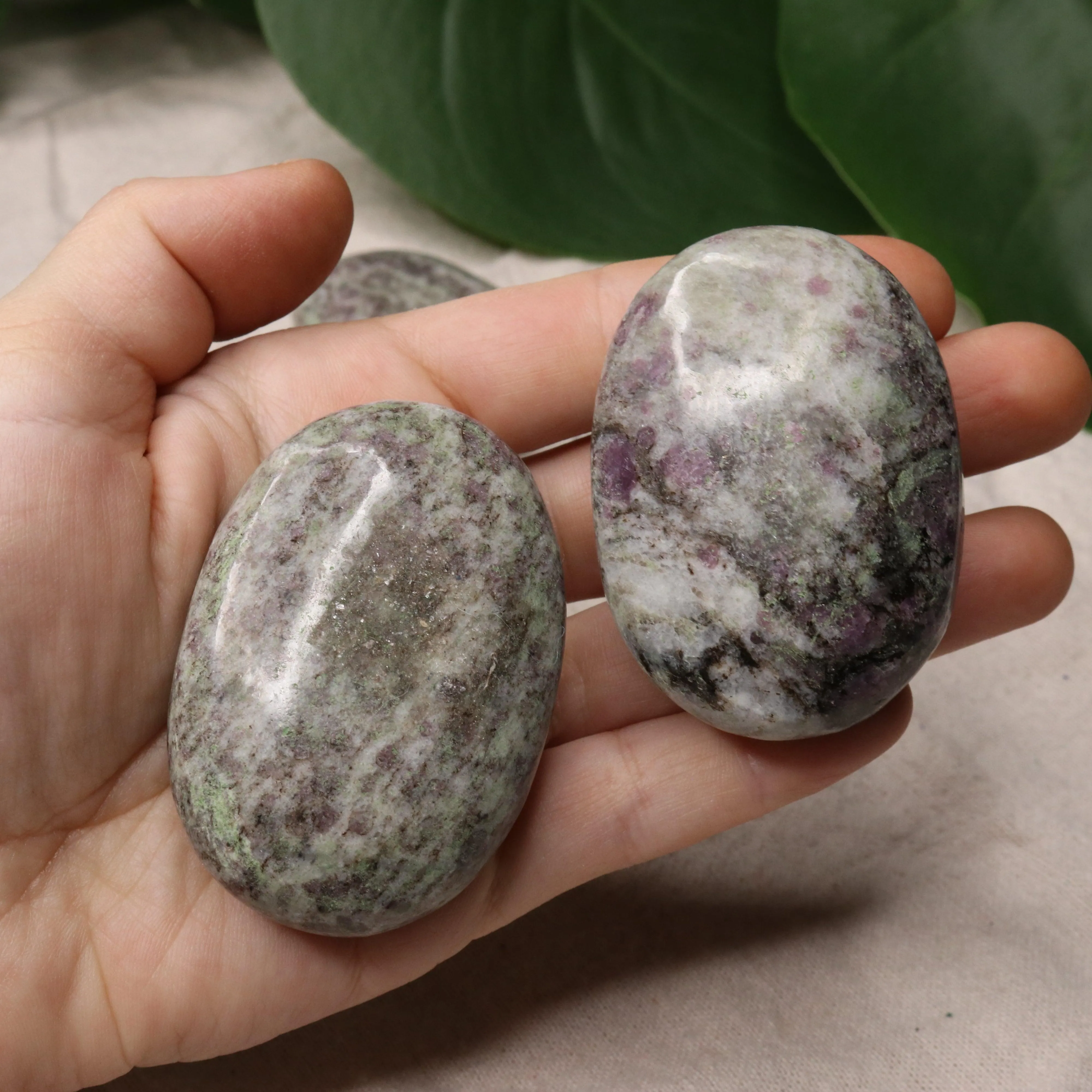 Ruby in Feldspar Pillow Palm Stones~